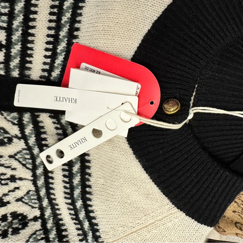 KHAITE Black and Cream Patterned Cardigan - Picture 7 of 8